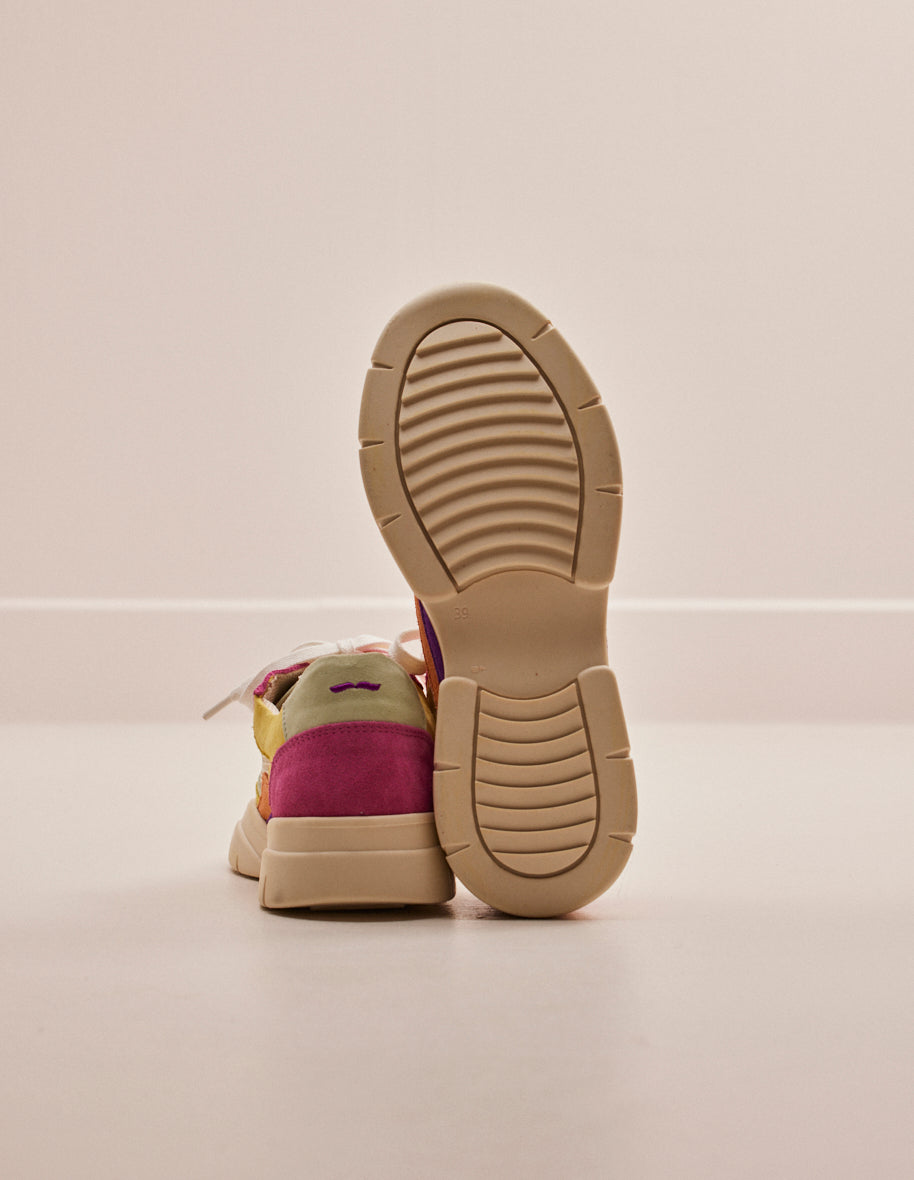 Low-top trainers Laura - Suede and mesh lemon beige pink