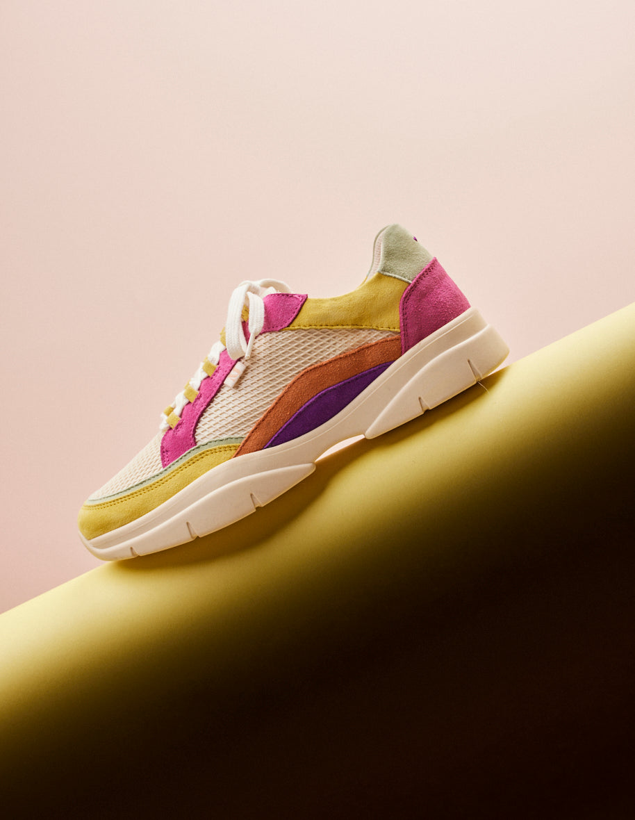Low-top trainers Laura - Suede and mesh lemon beige pink