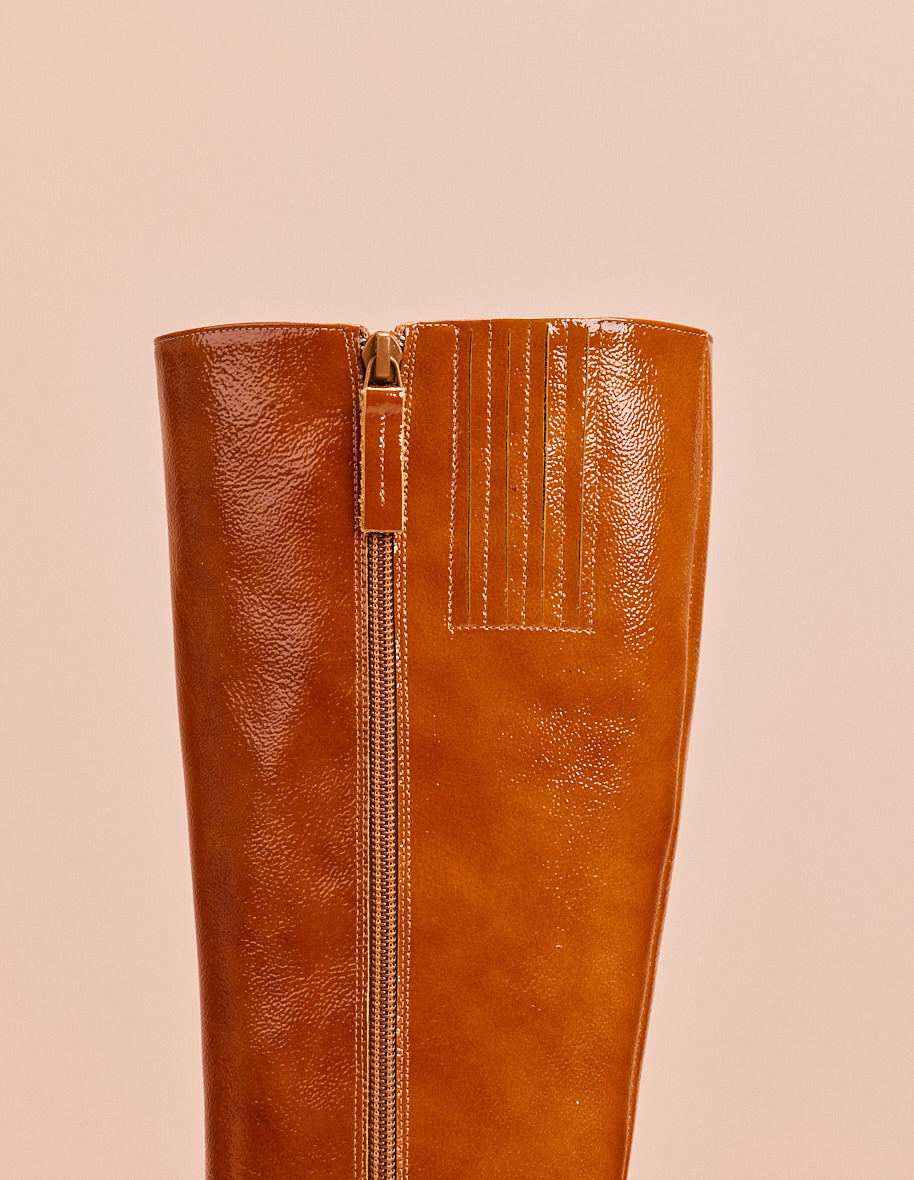 Boots Lisette - Cognac patent pleated leather