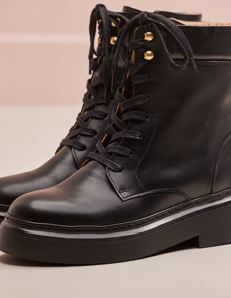 Lace-up ankle boots Océane - Black leather