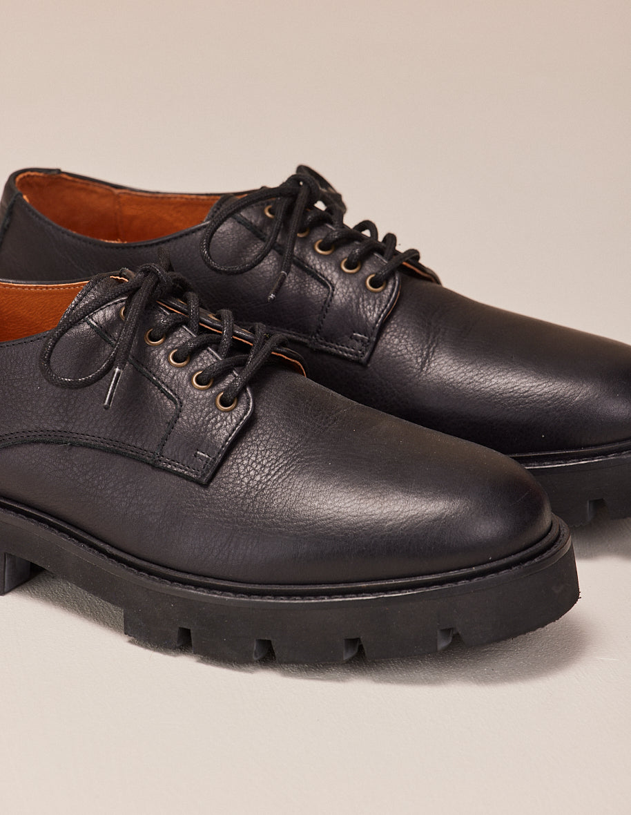 Derbies William - Black brushed grained leather