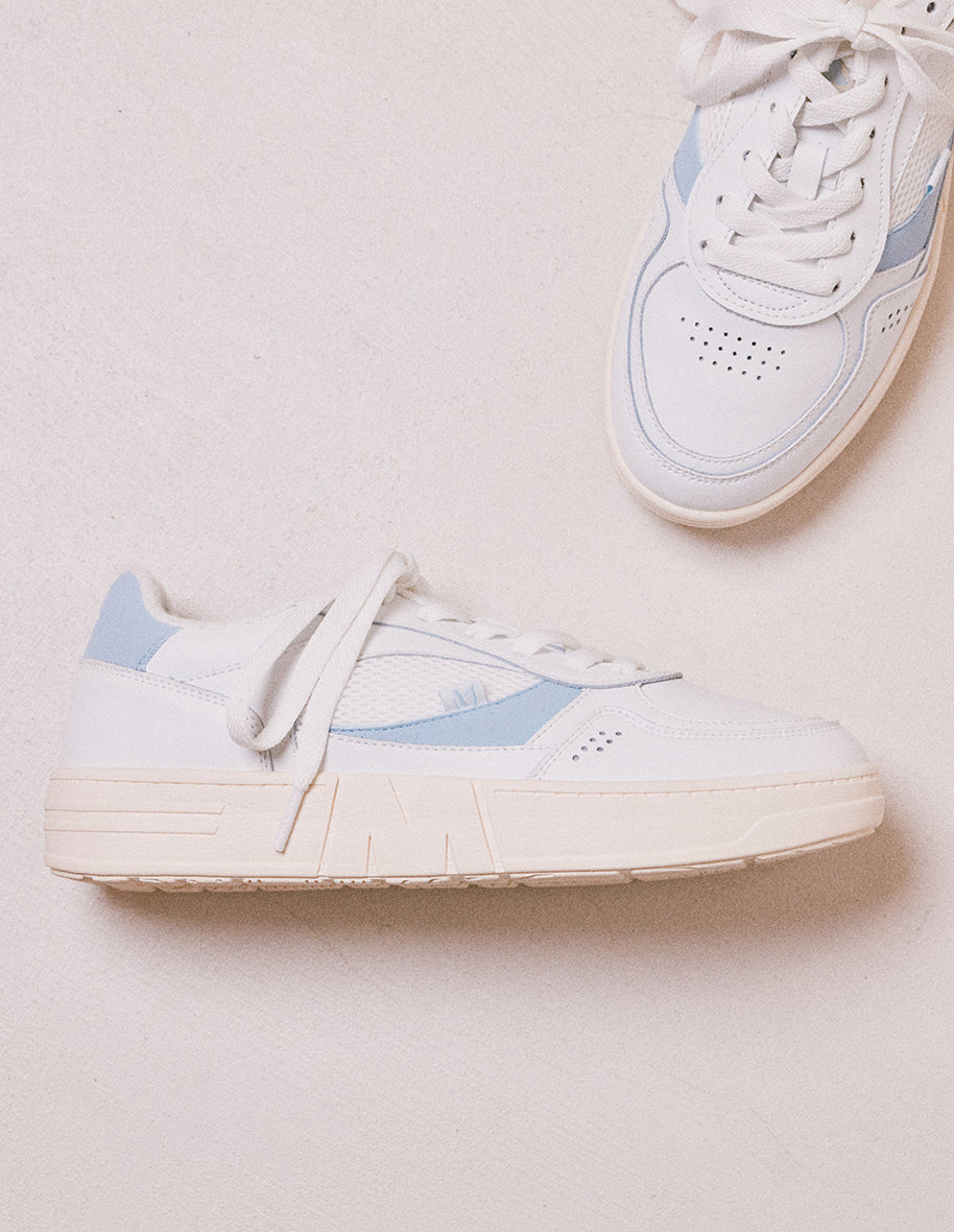 Low-top trainers Aimée - White and sky-blue recycled leather and vegan suede