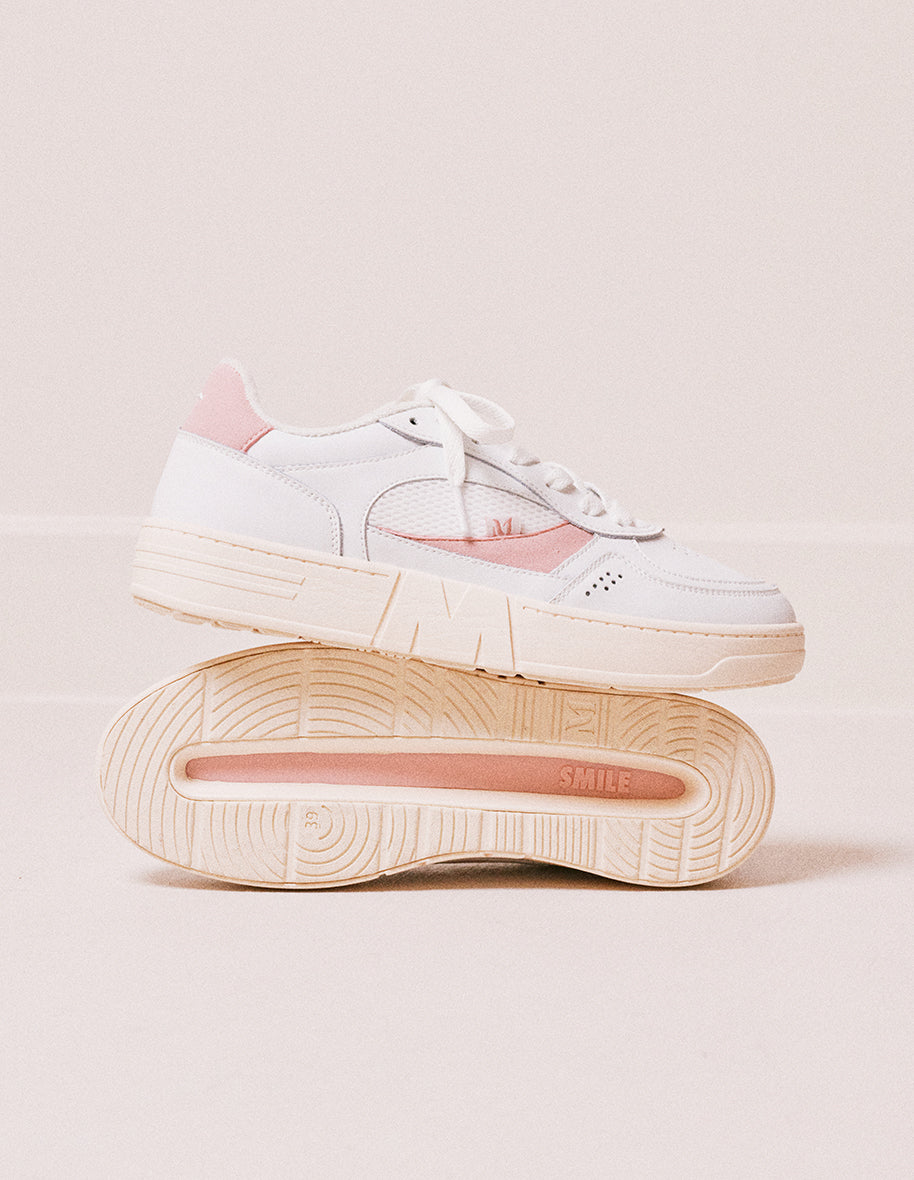 Low-top trainers Aimée - White and light pink recycled leather and vegan suede