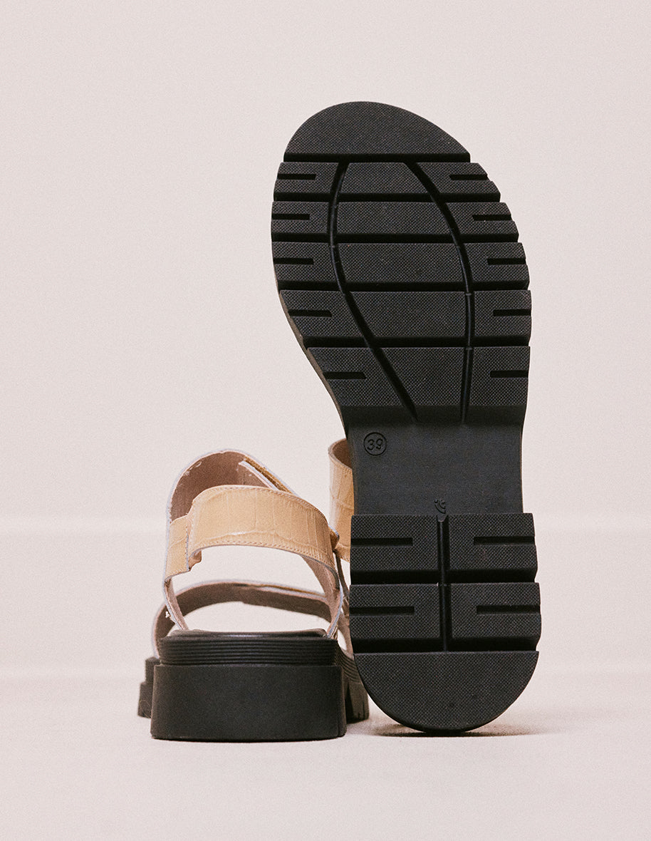 Sandals Albane - Ecru crocodile leather