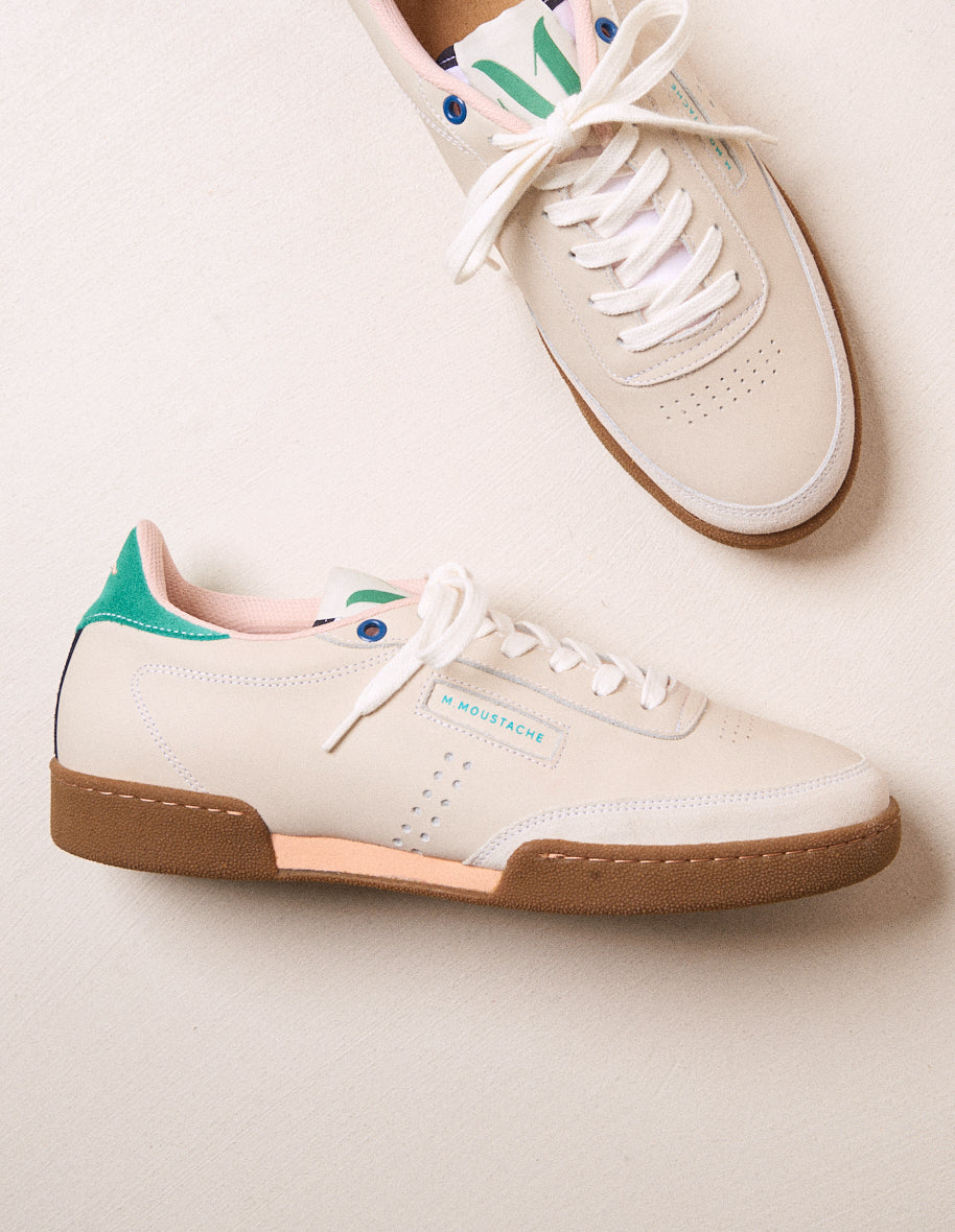 Low-top trainers Anatole - Ecru, turquoise and salmon leather