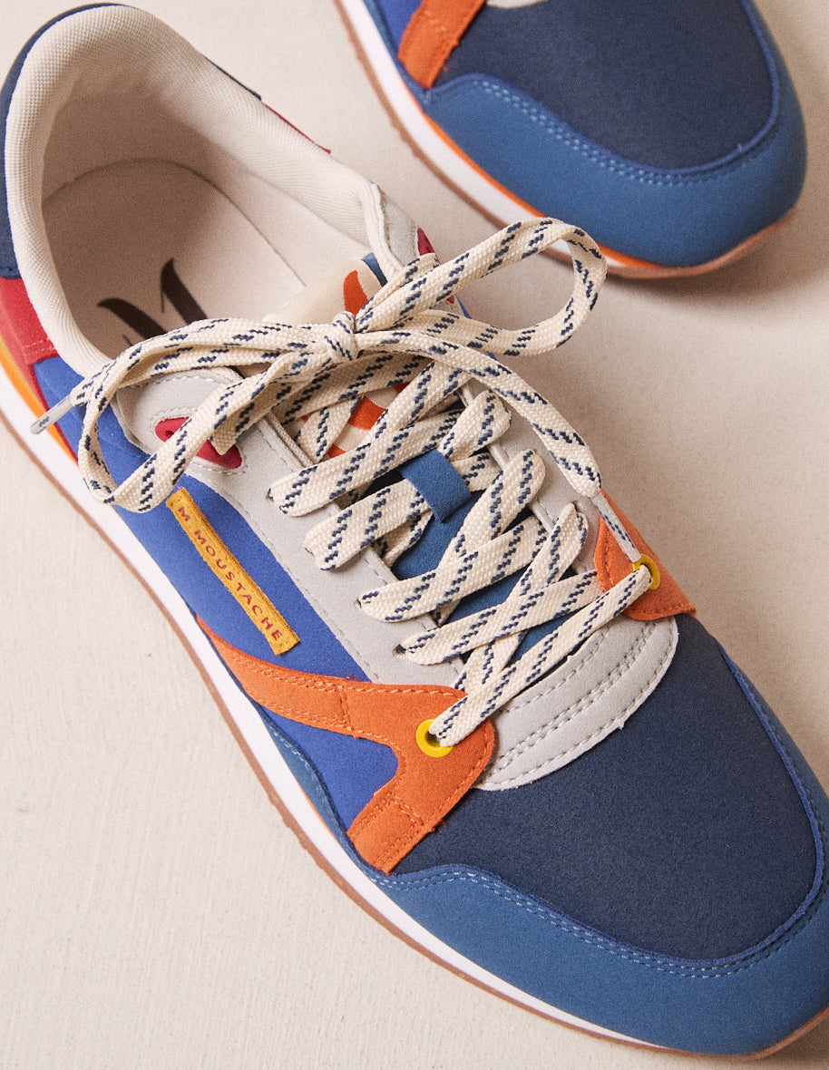 Running shoes André - Dusty blue, navy-blue and orange vegan suede