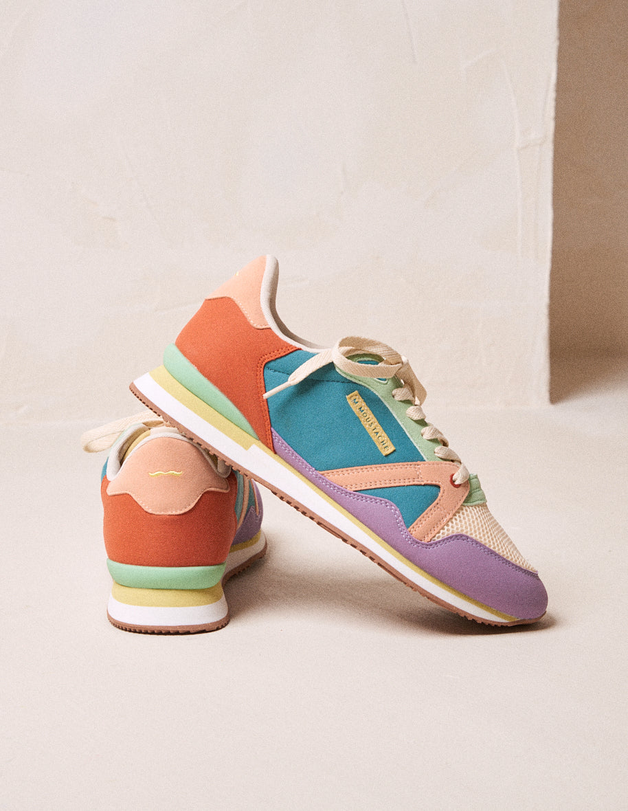 Running shoes André - Lilac, ecru and salmon vegan suede and mesh