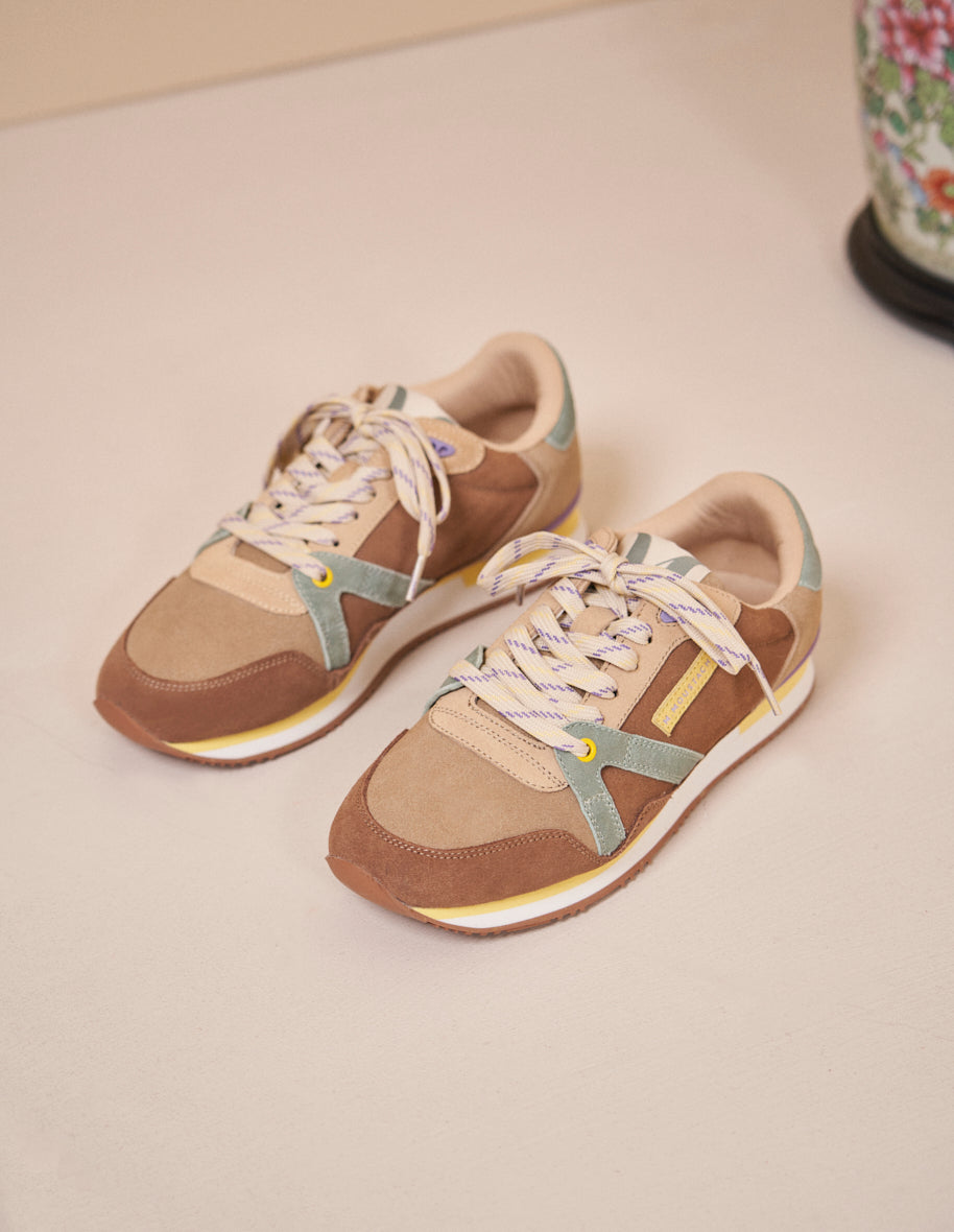 Running shoes Andrée - Brown, sand & sage suede