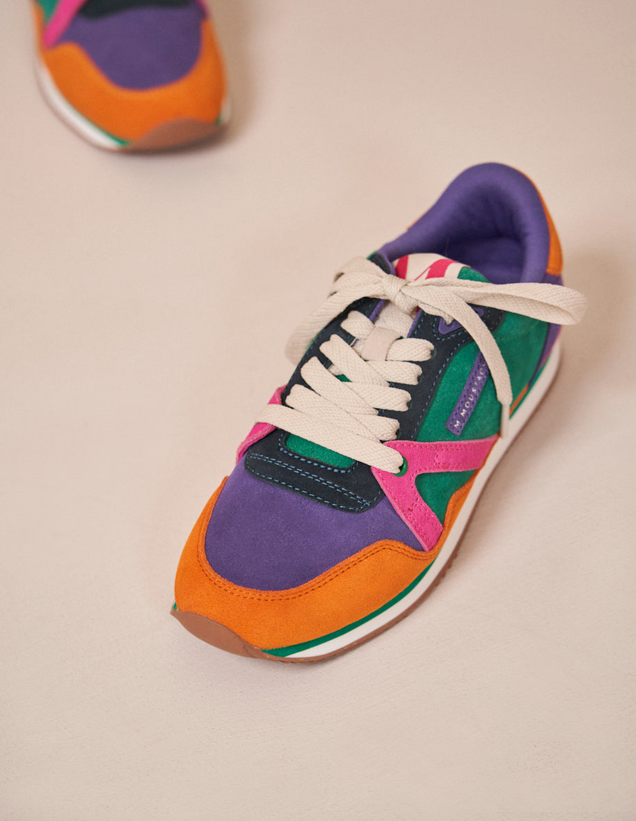 Running shoes Andrée - Orange, purple & fuchsia vegan suede