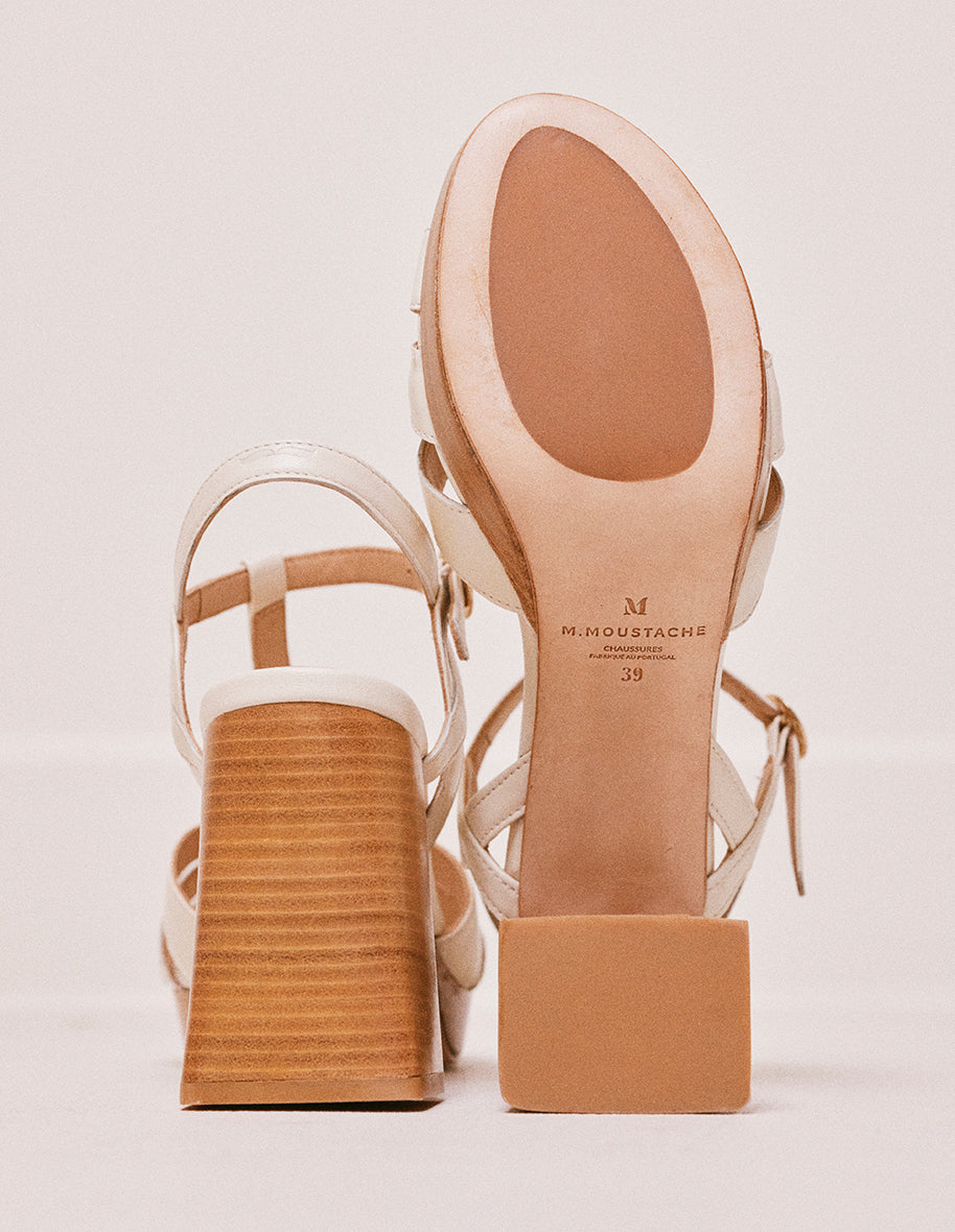 Heeled sandals Blandine - Ecru leather