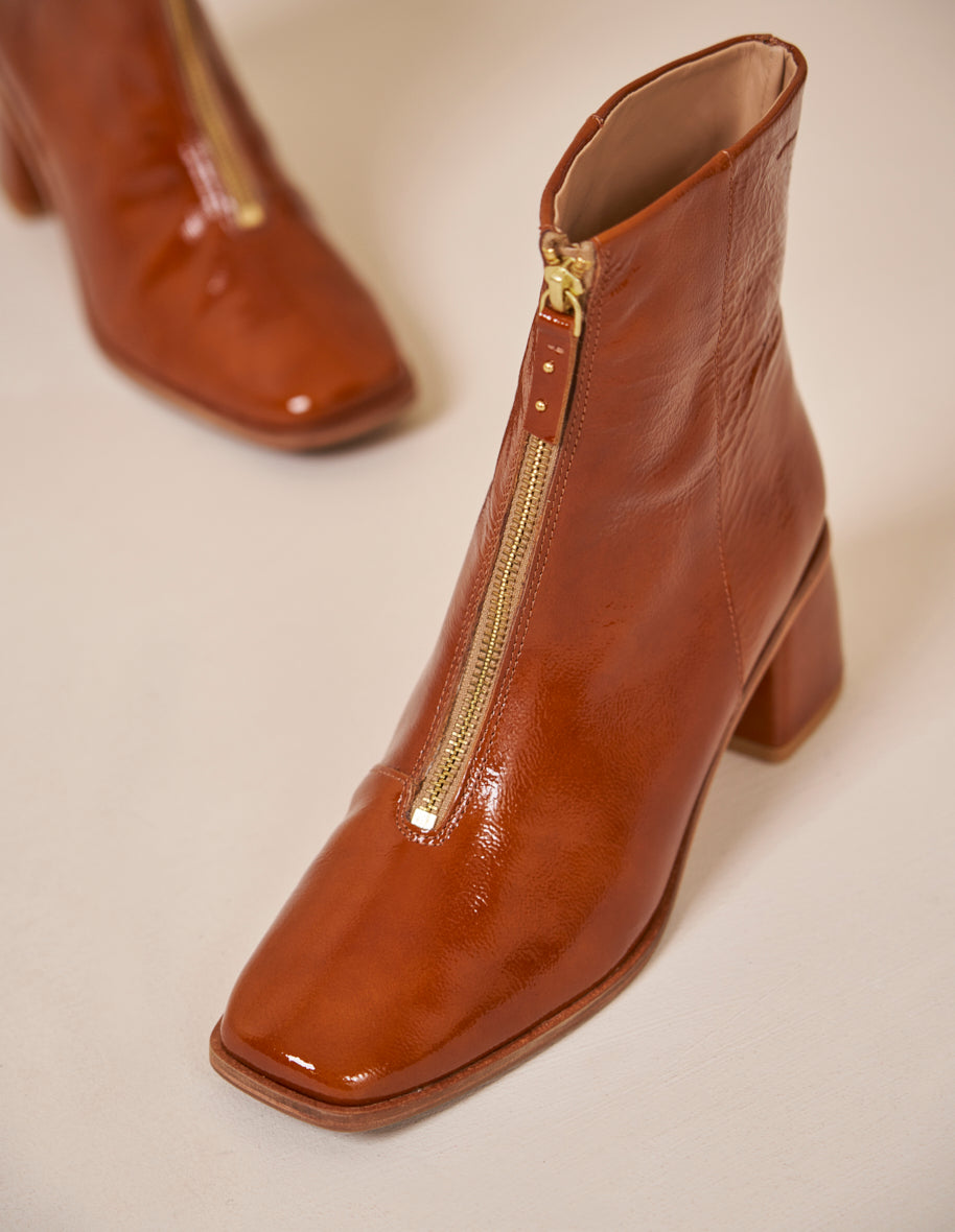 Ankle boots Georgette - Cognac patent pleated leather