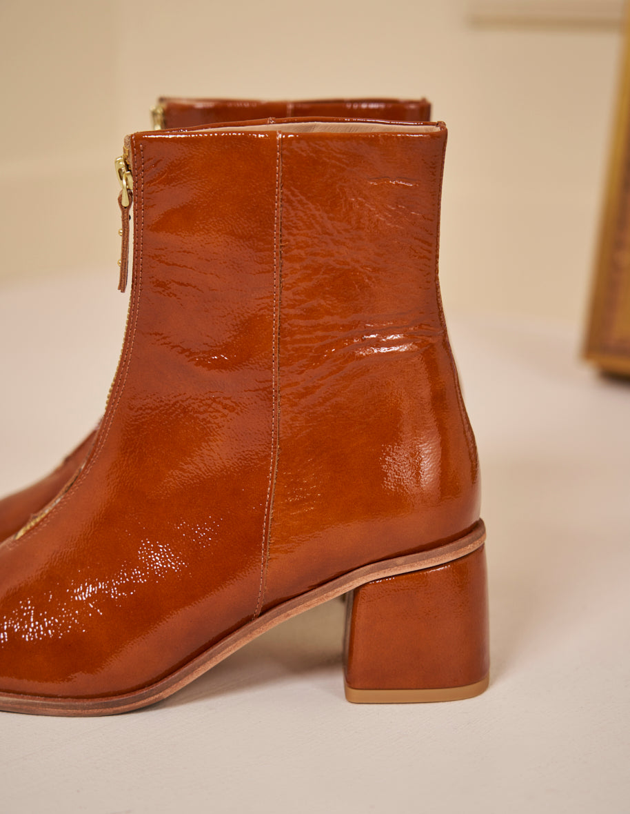 Ankle boots Georgette - Cognac patent pleated leather