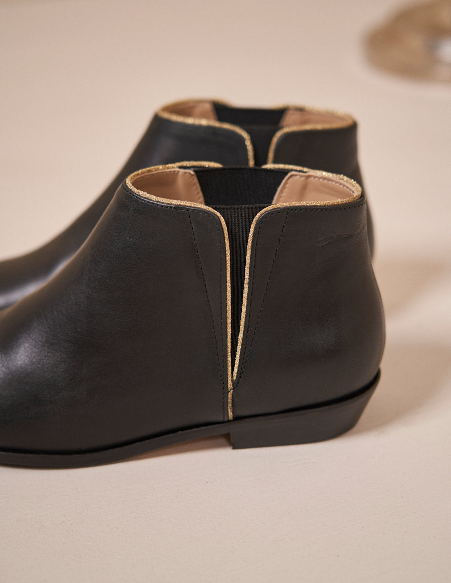 Ankle boots Jeanne B - Black leather and golden