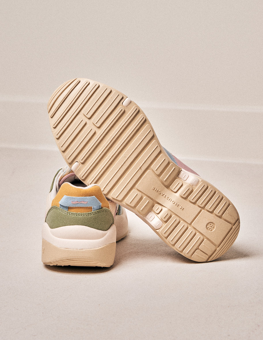 Low-top trainers Lison - Pistachio, light pink and sky-blue vegan suede and mesh