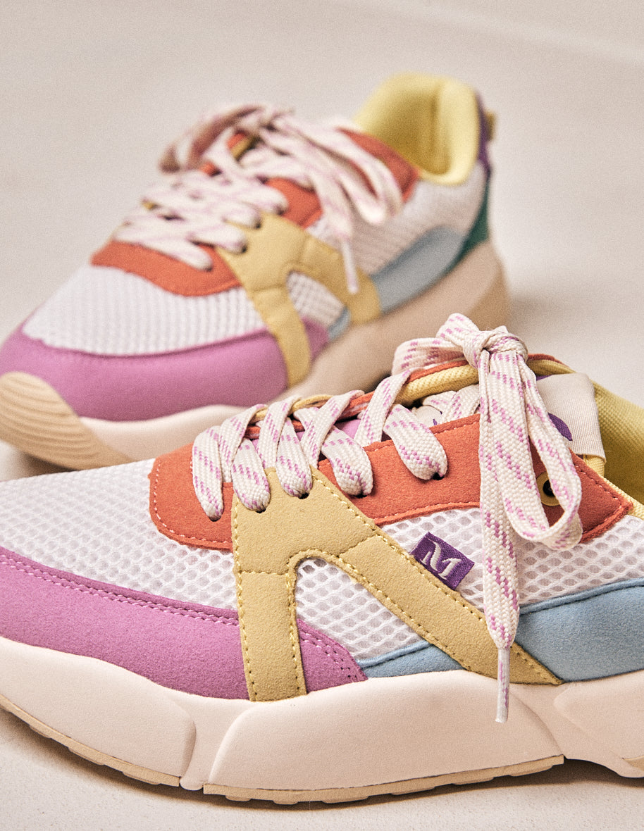 Low-top trainers Lison - Pink, white and lemon vegan suede and mesh