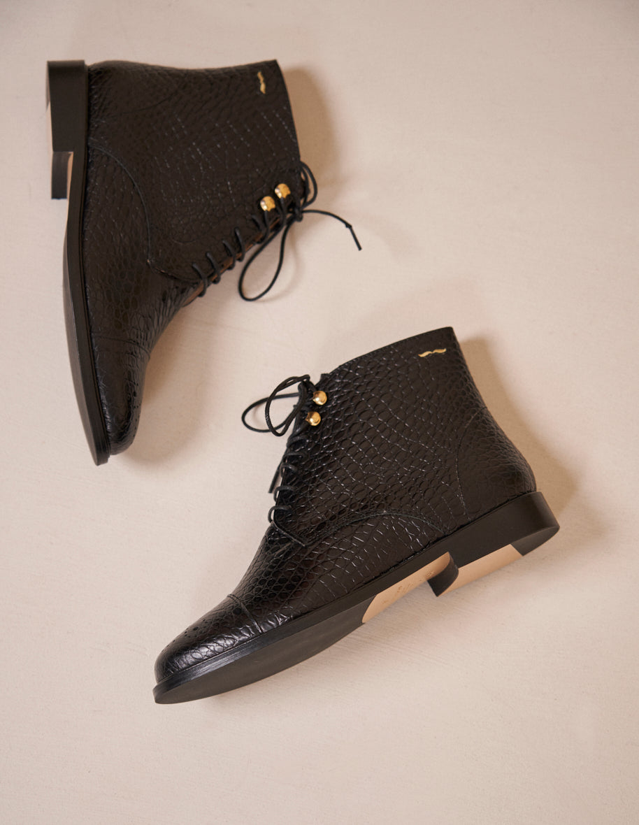 Ankle boots Lucienne - Black croco leather