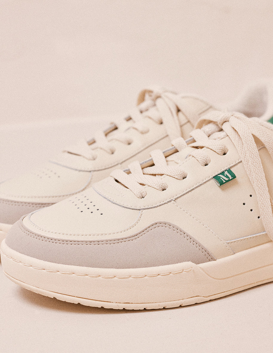 Low-top trainers Mael - Ecru and green recycled leather and vegan suede