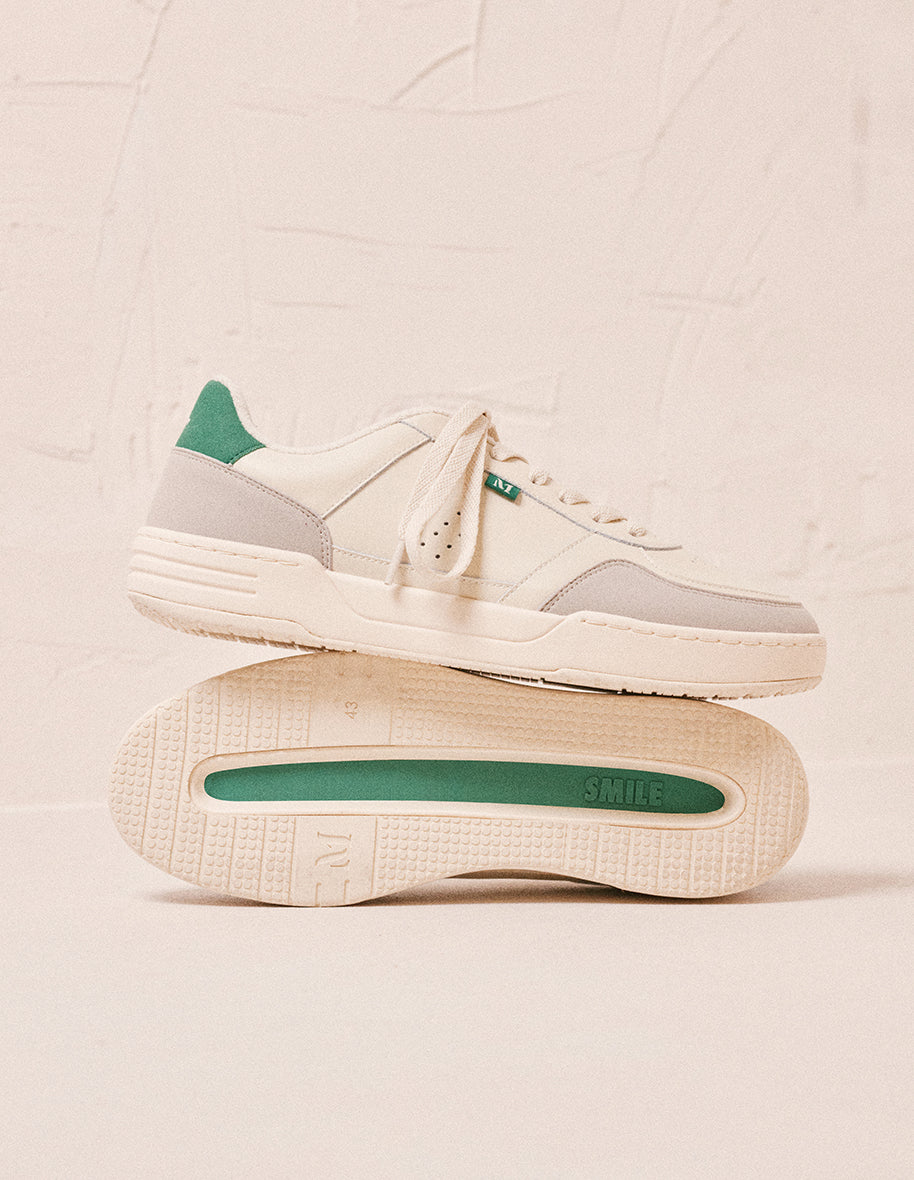 Low-top trainers Mael - Ecru and green recycled leather and vegan suede