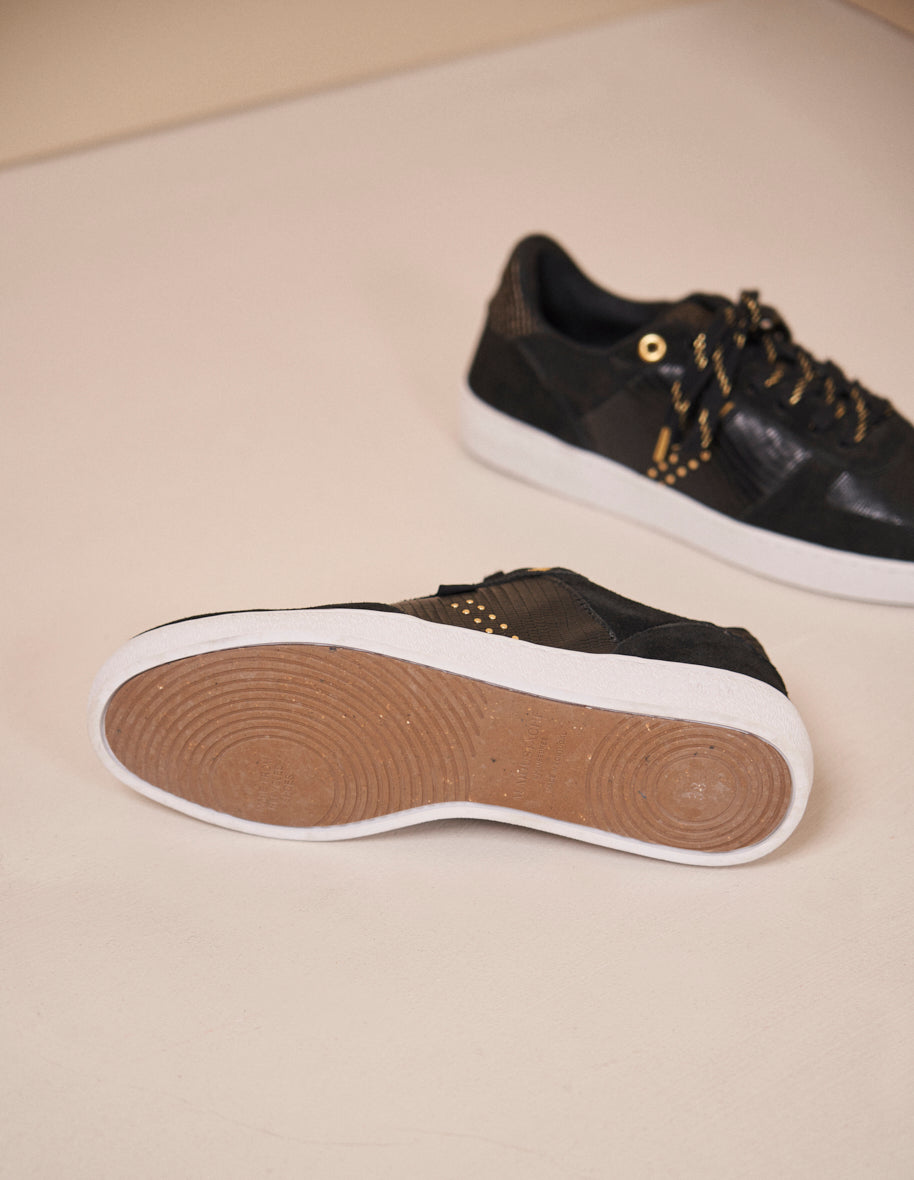 Low-top trainers Marie - Lizard leather, black houndstooth and suede
