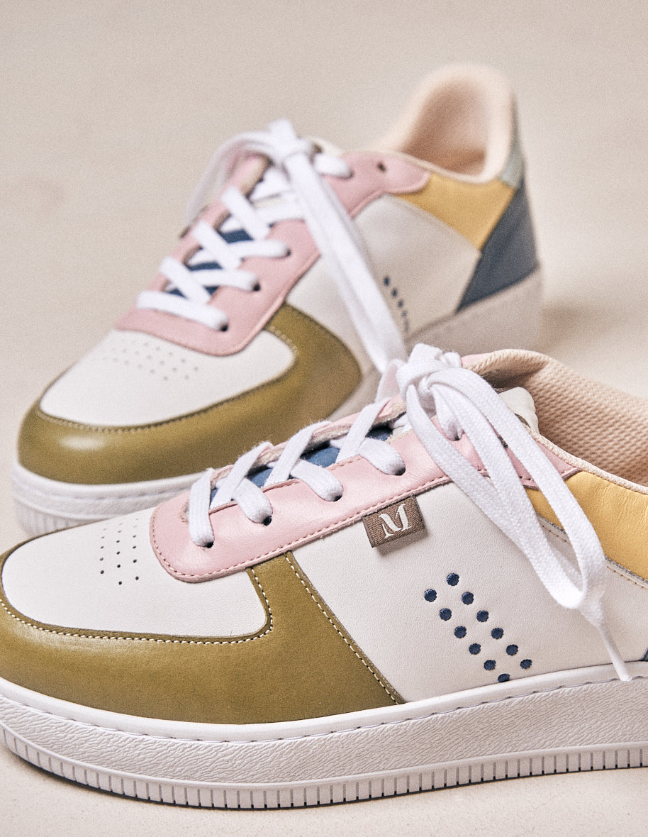Low-top trainers Maxence F - Olive, white and light pink leather
