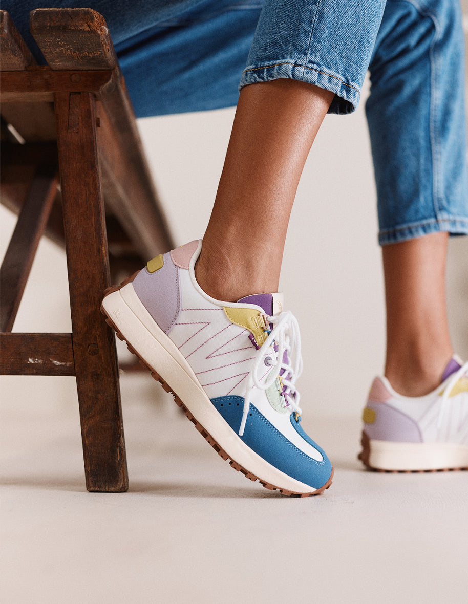 Running shoes Morgane - Dusty blue, white and green water vegan suede and nylon