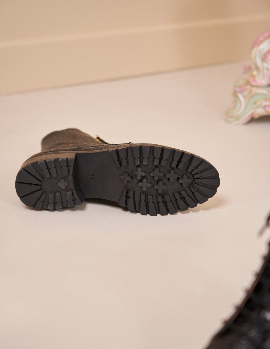 Ankle boots Noemie - Black croc-embossed leather