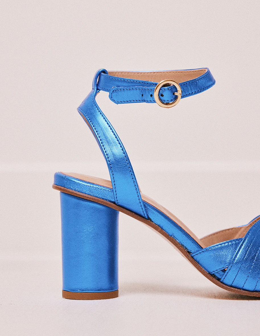 Heeled sandals Rebecca - Blue metallic leather