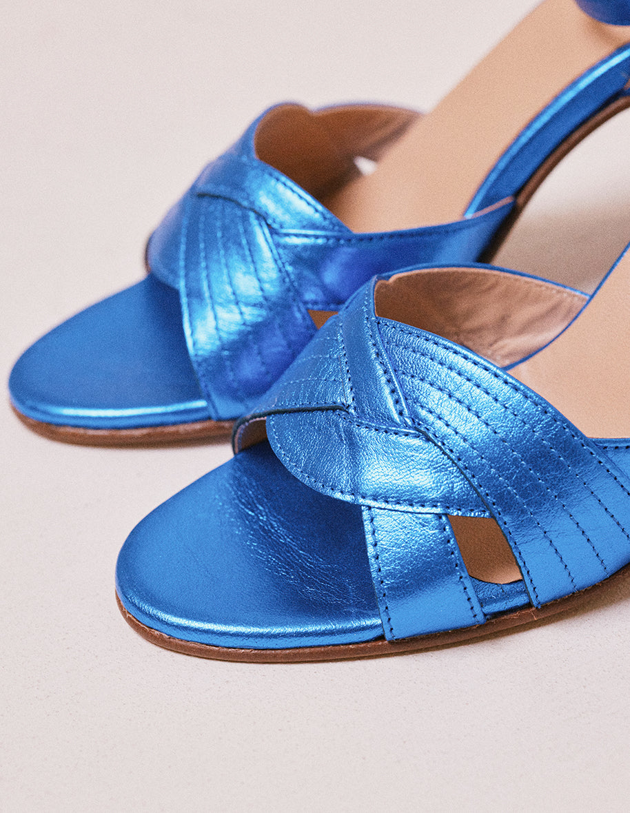 Sandales à talons Rebecca - Cuir métallisé bleu
